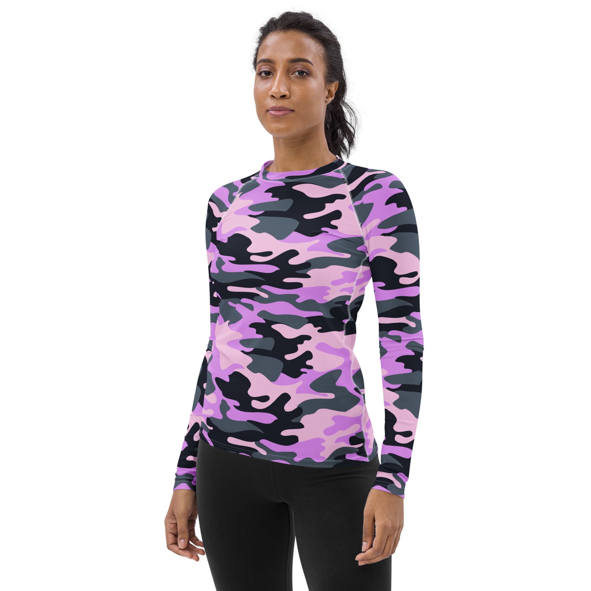 Women's Purple Camouflage Long Sleeve Rash Guard Swim Shirt – Buttery Soft, Sun Safe UPF 50+ Protection, Quick Dry & 4-Way Stretch Comfort