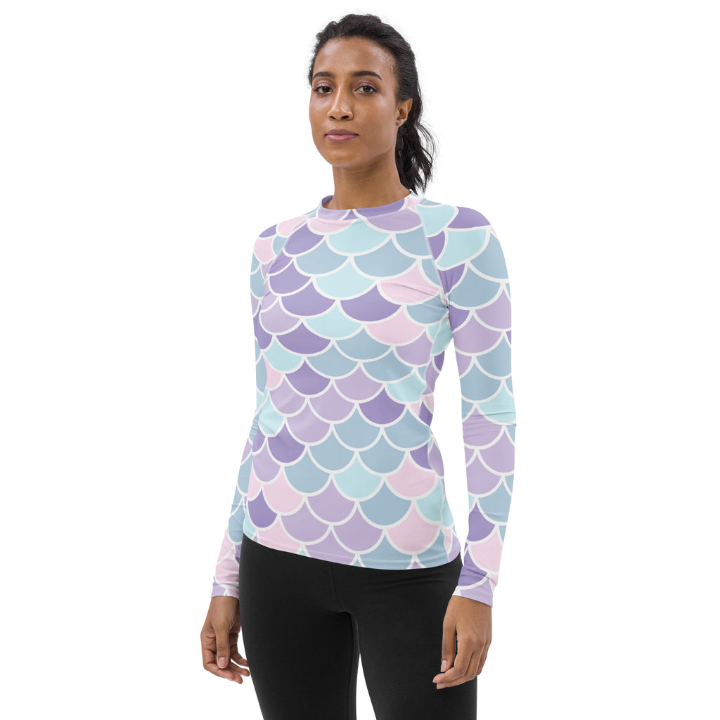 Women's Purple Mermaid Scale Long Sleeve Rash Guard Swim Shirt – Buttery Soft, Sun Safe UPF 50+ Protection, Quick Dry & 4-Way Stretch Comfort