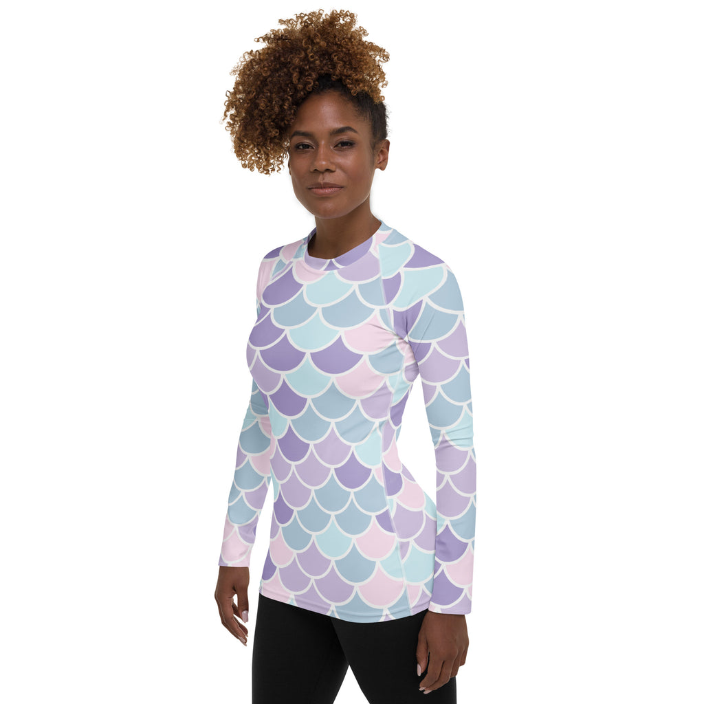 Women's Purple Mermaid Scale Long Sleeve Rash Guard Swim Shirt – Buttery Soft, Sun Safe UPF 50+ Protection, Quick Dry & 4-Way Stretch Comfort
