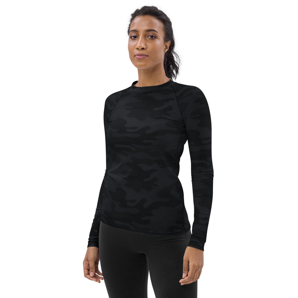 Women's Black Camouflage Long Sleeve Rash Guard Swim Shirt – Buttery Soft, Sun Safe UPF 50+ Protection, Quick Dry & 4-Way Stretch Comfort