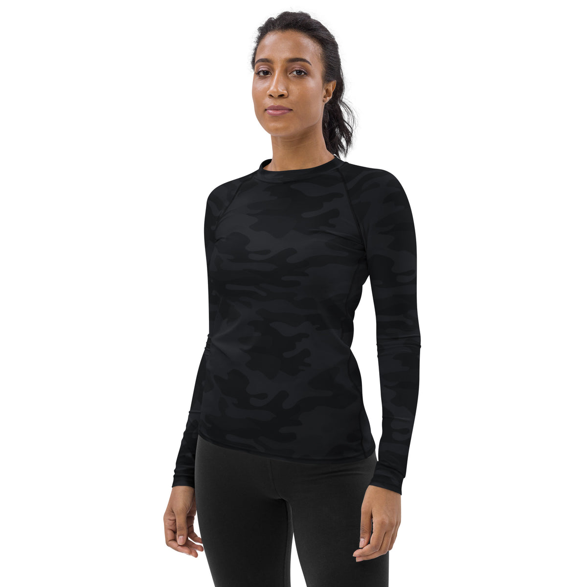 Women's Black Camouflage Long Sleeve Rash Guard Swim Shirt – Buttery Soft, Sun Safe UPF 50+ Protection, Quick Dry & 4-Way Stretch Comfort