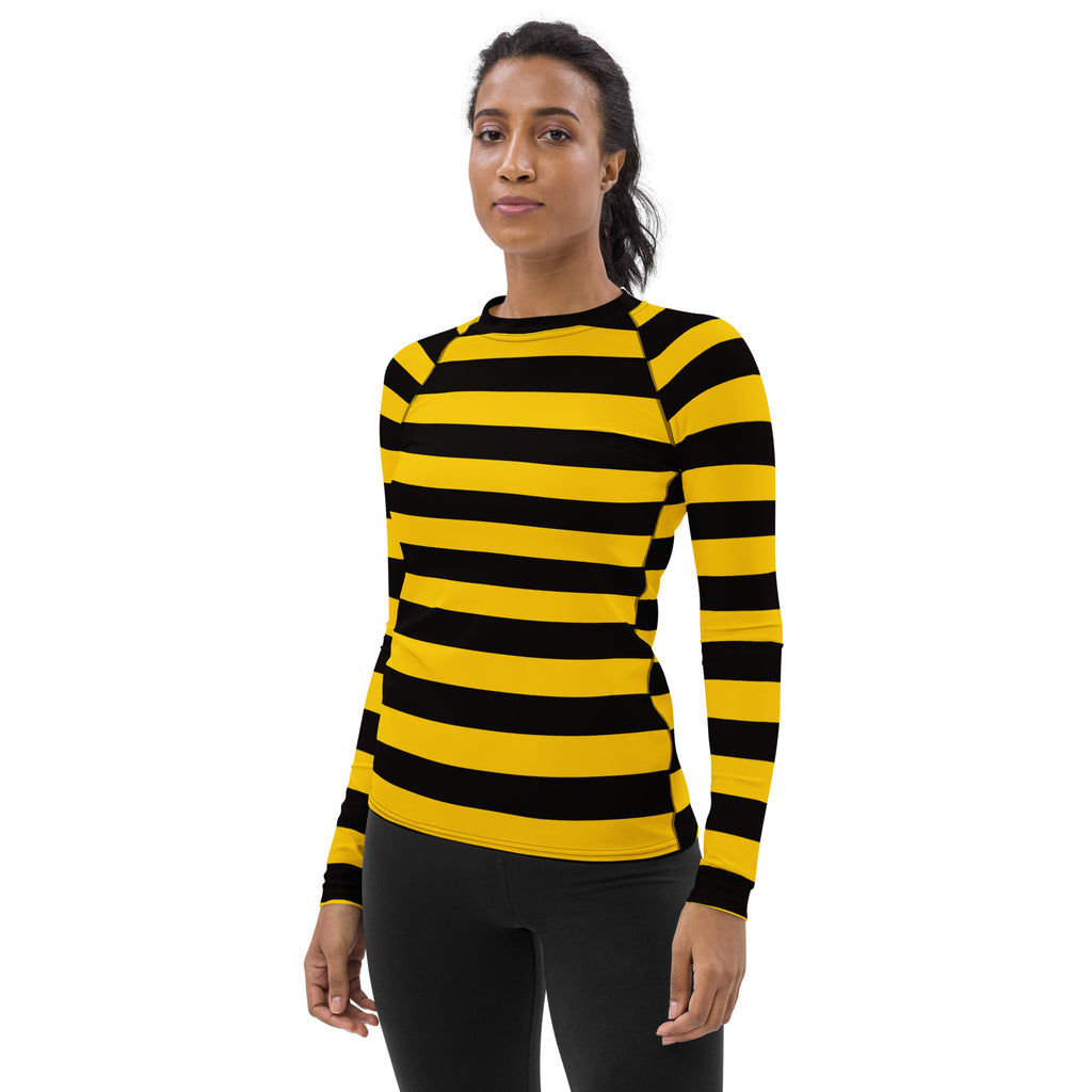 Women's Bee Stripe Long Sleeve Rash Guard Swim Shirt – Buttery Soft, Sun Safe UPF 50+ Protection, Quick Dry & 4-Way Stretch Comfort