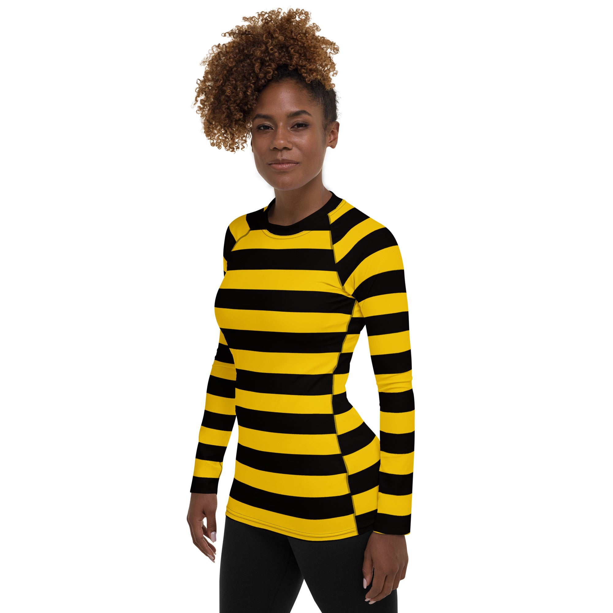 Women's Bee Stripe Long Sleeve Rash Guard Swim Shirt – Buttery Soft, Sun Safe UPF 50+ Protection, Quick Dry & 4-Way Stretch Comfort