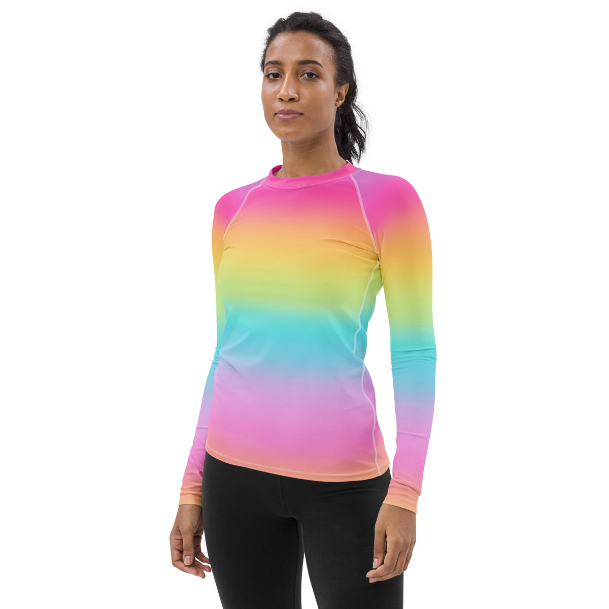 Women's Bright Rainbow Long Sleeve Rash Guard Swim Shirt – Buttery Soft, Sun Safe UPF 50+ Protection, Quick Dry & 4-Way Stretch Comfort