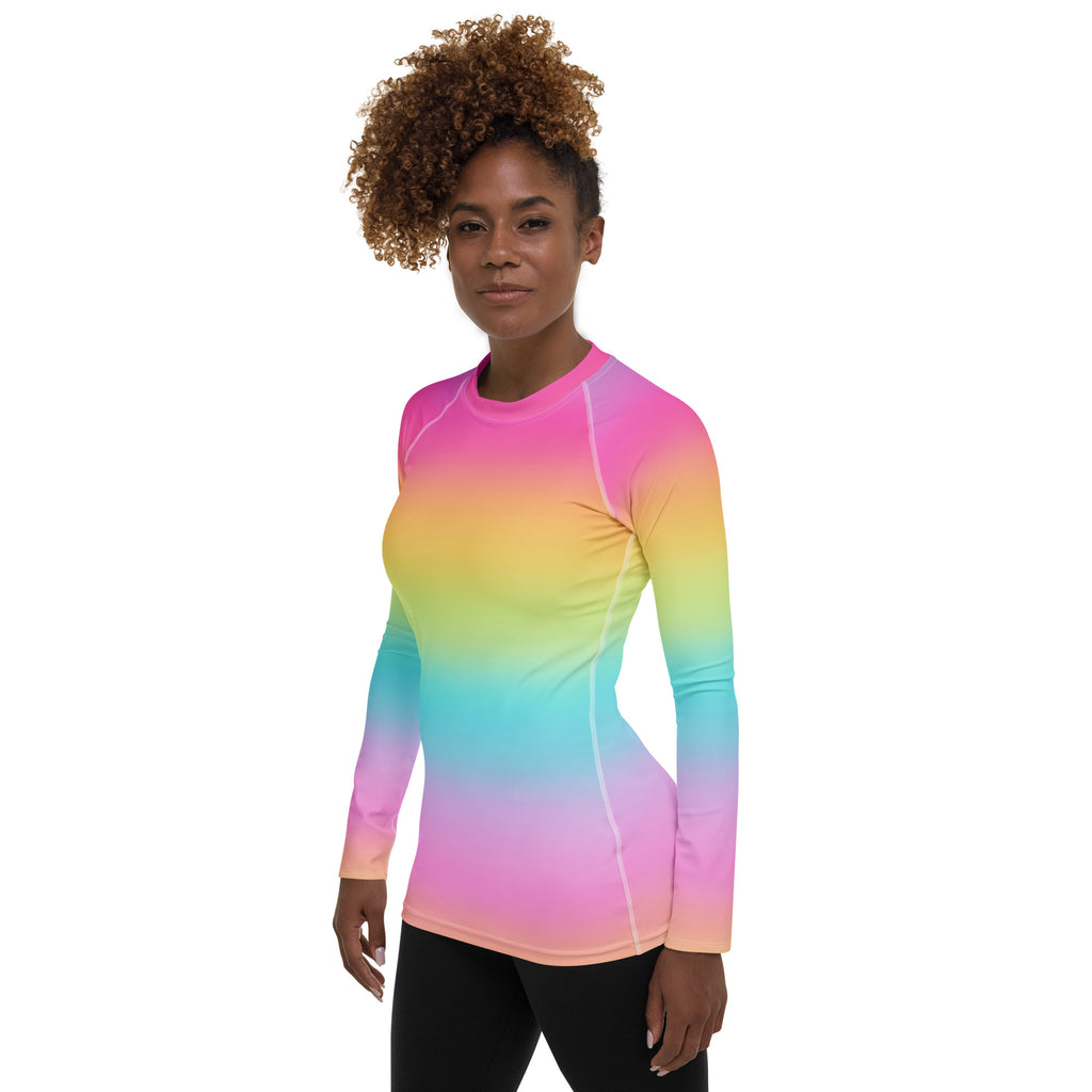 Women's Bright Rainbow Long Sleeve Rash Guard Swim Shirt – Buttery Soft, Sun Safe UPF 50+ Protection, Quick Dry & 4-Way Stretch Comfort