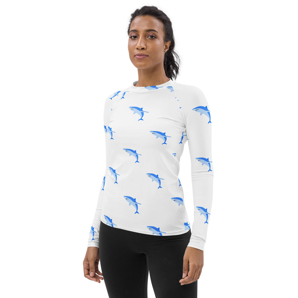 Women's Blue Shark Long Sleeve Rash Guard Swim Shirt – Buttery Soft, Sun Safe UPF 50+ Protection, Quick Dry & 4-Way Stretch Comfort