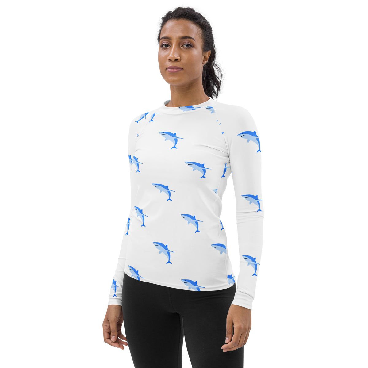 Women's Blue Shark Long Sleeve Rash Guard Swim Shirt – Buttery Soft, Sun Safe UPF 50+ Protection, Quick Dry & 4-Way Stretch Comfort