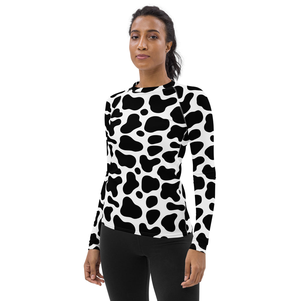 Women's Cow Print Long Sleeve Rash Guard Swim Shirt – Buttery Soft, Sun Safe UPF 50+ Protection, Quick Dry & 4-Way Stretch Comfort