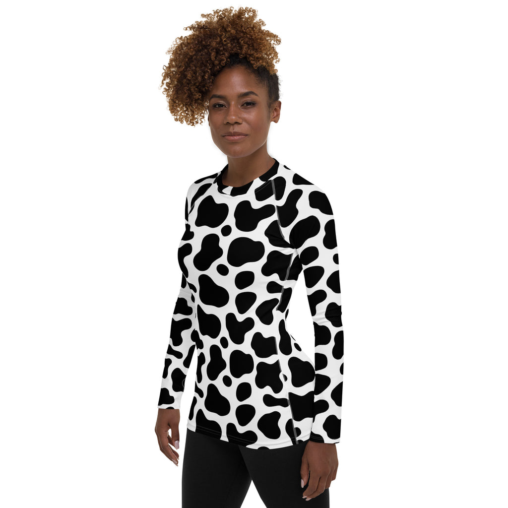 Women's Cow Print Long Sleeve Rash Guard Swim Shirt – Buttery Soft, Sun Safe UPF 50+ Protection, Quick Dry & 4-Way Stretch Comfort