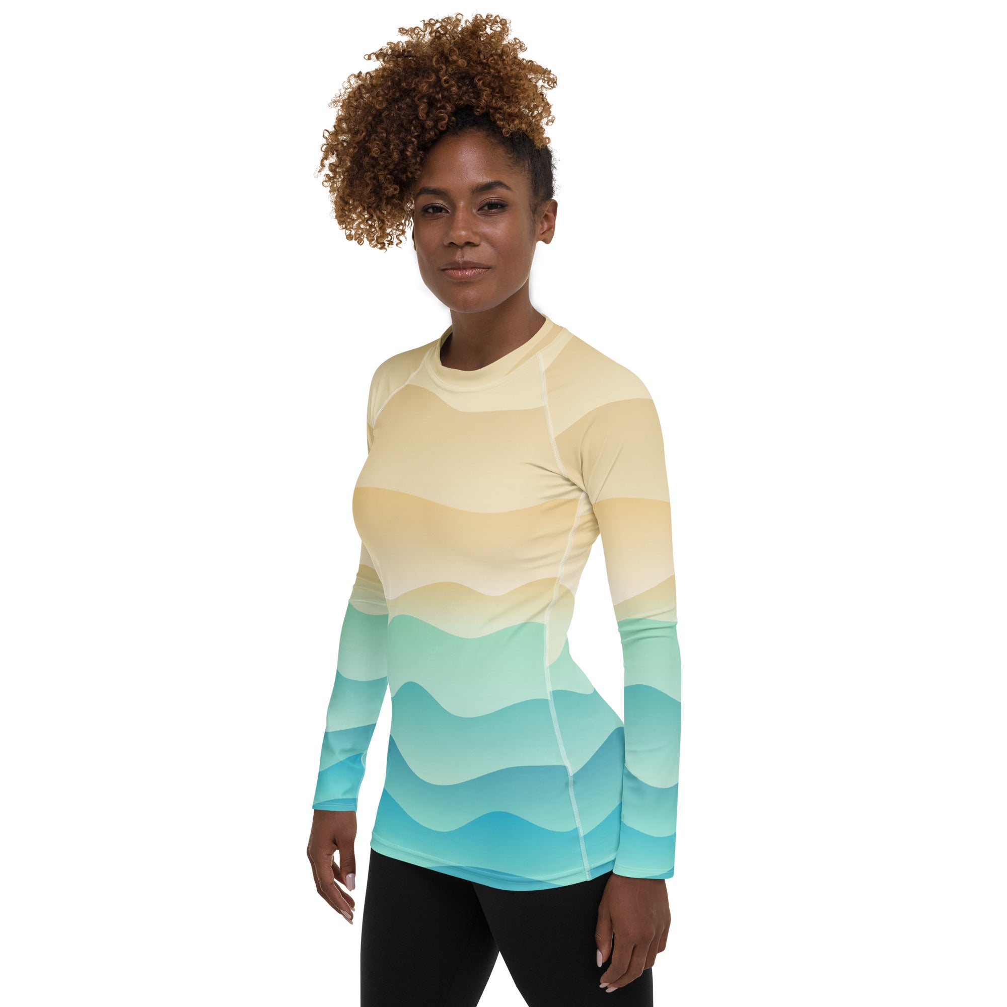 Women's Sand & Ocean Waves Long Sleeve Rash Guard Swim Shirt – Buttery Soft, Sun Safe UPF 50+ Protection, Quick Dry & 4-Way Stretch Comfort