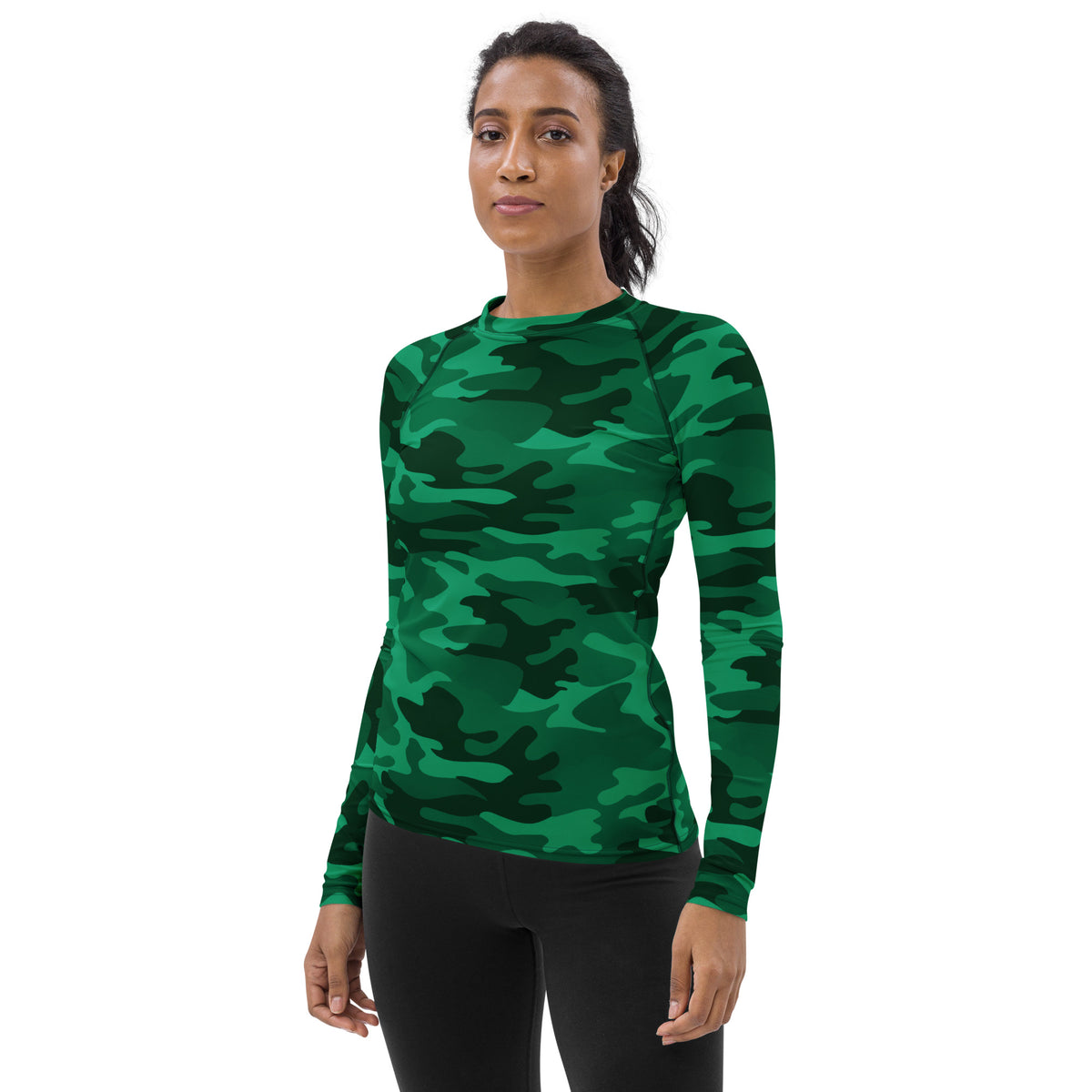 Women's Green Camouflage Long Sleeve Rash Guard Swim Shirt – Buttery Soft, Sun Safe UPF 50+ Protection, Quick Dry & 4-Way Stretch Comfort