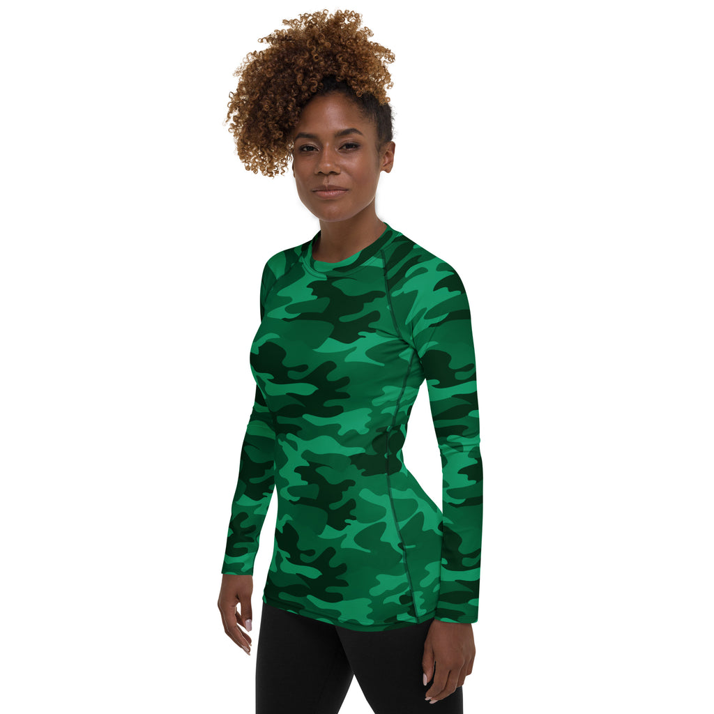 Women's Green Camouflage Long Sleeve Rash Guard Swim Shirt – Buttery Soft, Sun Safe UPF 50+ Protection, Quick Dry & 4-Way Stretch Comfort
