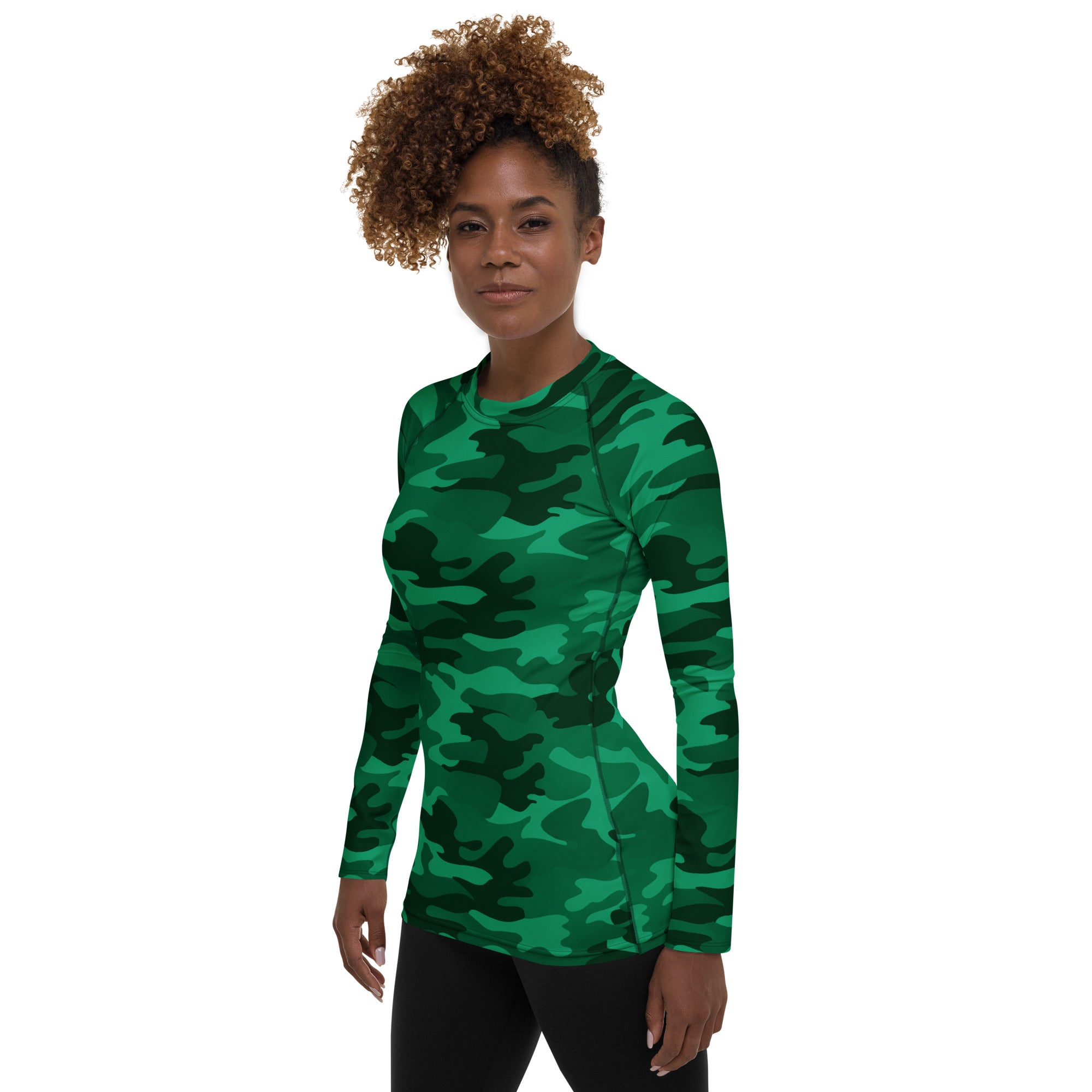 Women's Green Camouflage Long Sleeve Rash Guard Swim Shirt – Buttery Soft, Sun Safe UPF 50+ Protection, Quick Dry & 4-Way Stretch Comfort