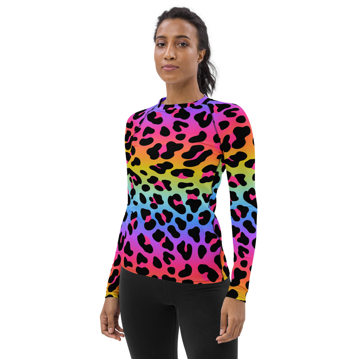 Women's Rainbow Leopard Long Sleeve Rash Guard Swim Shirt – Buttery Soft, Sun Safe UPF 50+ Protection, Quick Dry & 4-Way Stretch Comfort