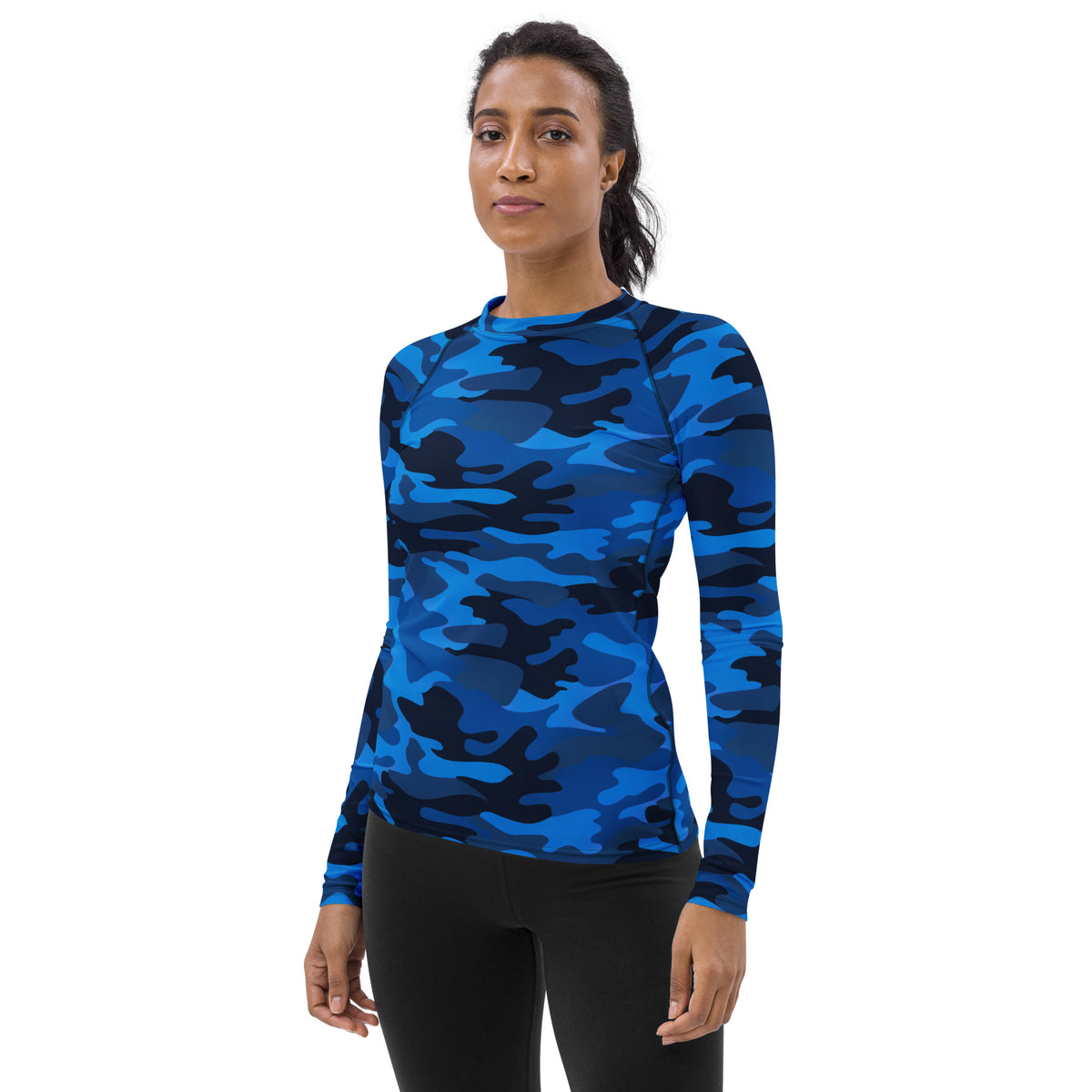 Women's Blue Camouflage Long Sleeve Rash Guard Swim Shirt – Buttery Soft, Sun Safe UPF 50+ Protection, Quick Dry & 4-Way Stretch Comfort