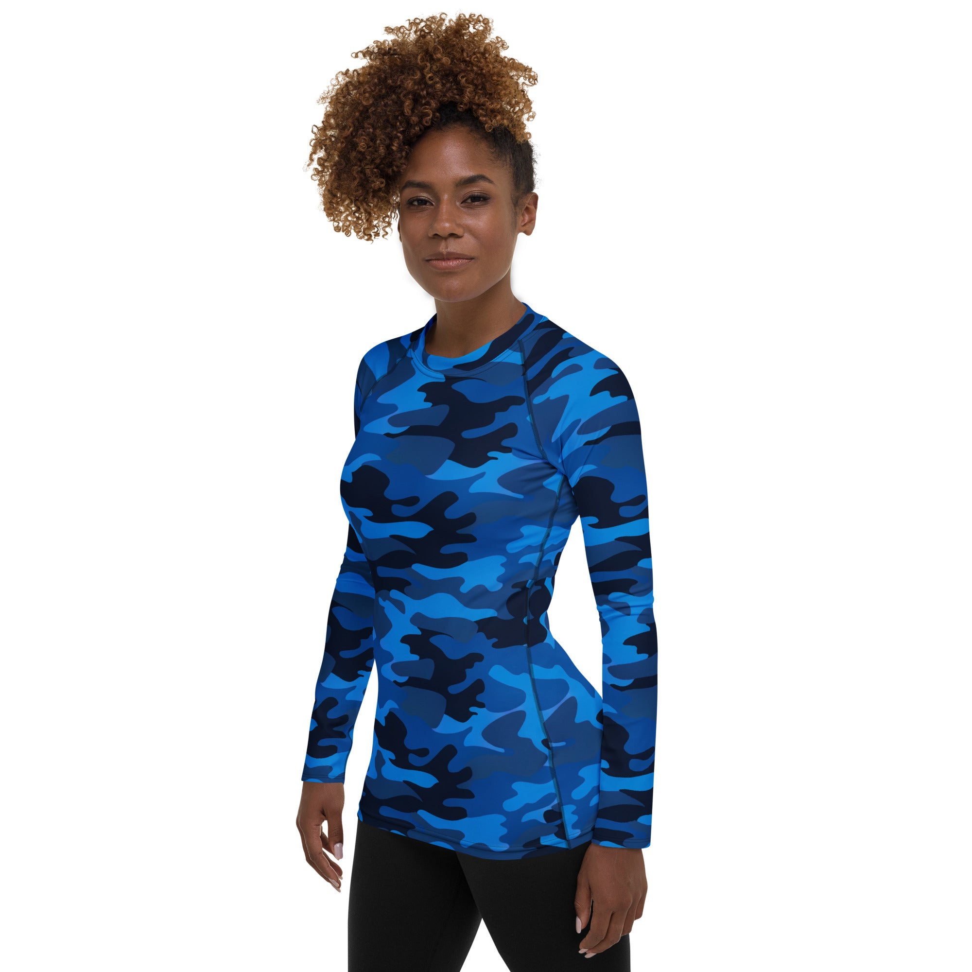 Women's Blue Camouflage Long Sleeve Rash Guard Swim Shirt – Buttery Soft, Sun Safe UPF 50+ Protection, Quick Dry & 4-Way Stretch Comfort