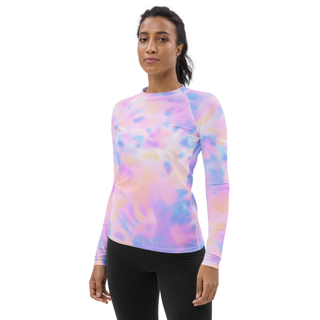 Women's Pastel Watercolor Tie Dye Long Sleeve Rash Guard Swim Shirt – Buttery Soft, Sun Safe UPF 50+ Protection, Quick Dry & 4-Way Stretch Comfort