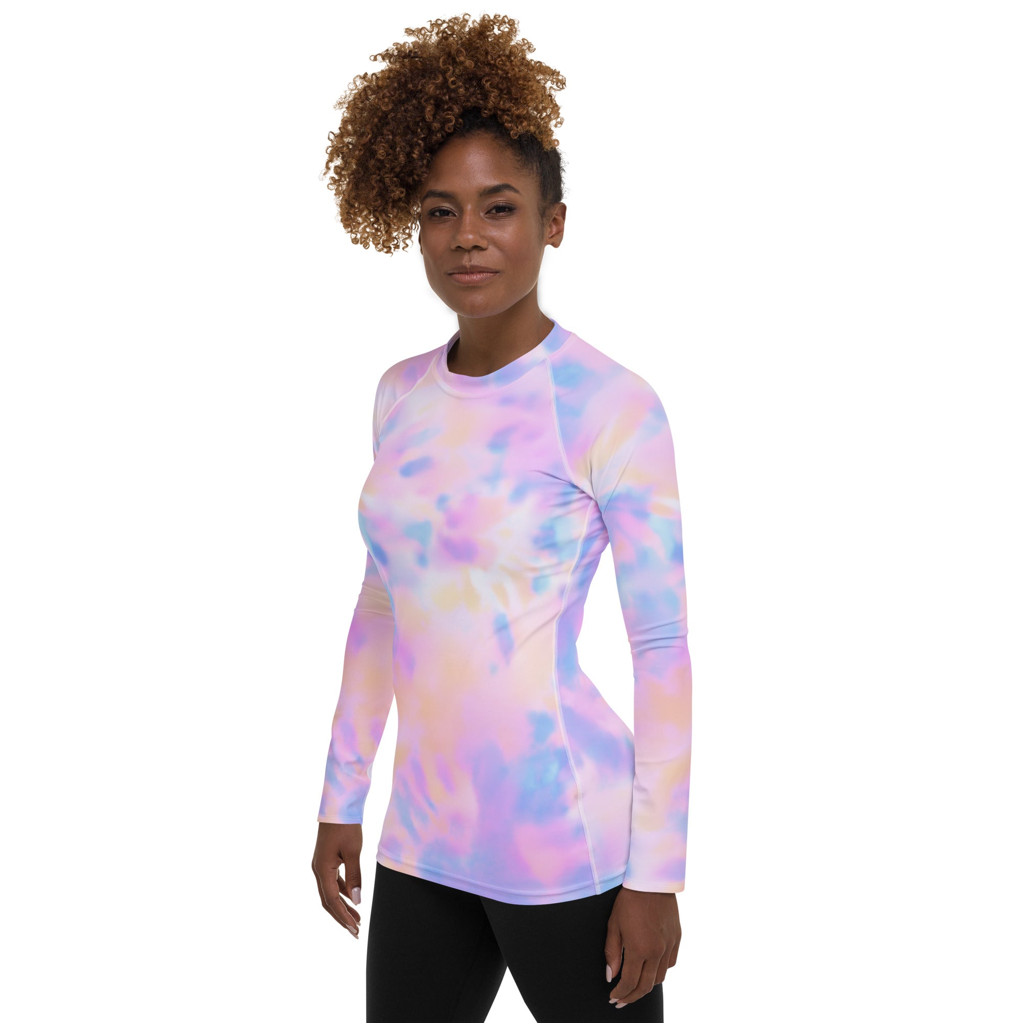 Women's Pastel Watercolor Tie Dye Long Sleeve Rash Guard Swim Shirt – Buttery Soft, Sun Safe UPF 50+ Protection, Quick Dry & 4-Way Stretch Comfort