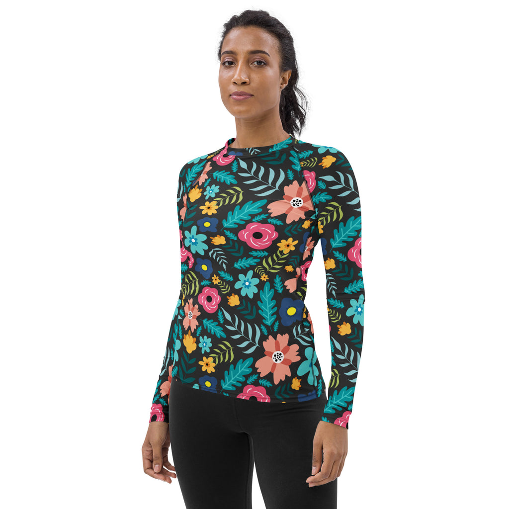 Women's Dark Green Floral Long Sleeve Rash Guard Swim Shirt – Buttery Soft, Sun Safe UPF 50+ Protection, Quick Dry & 4-Way Stretch Comfort