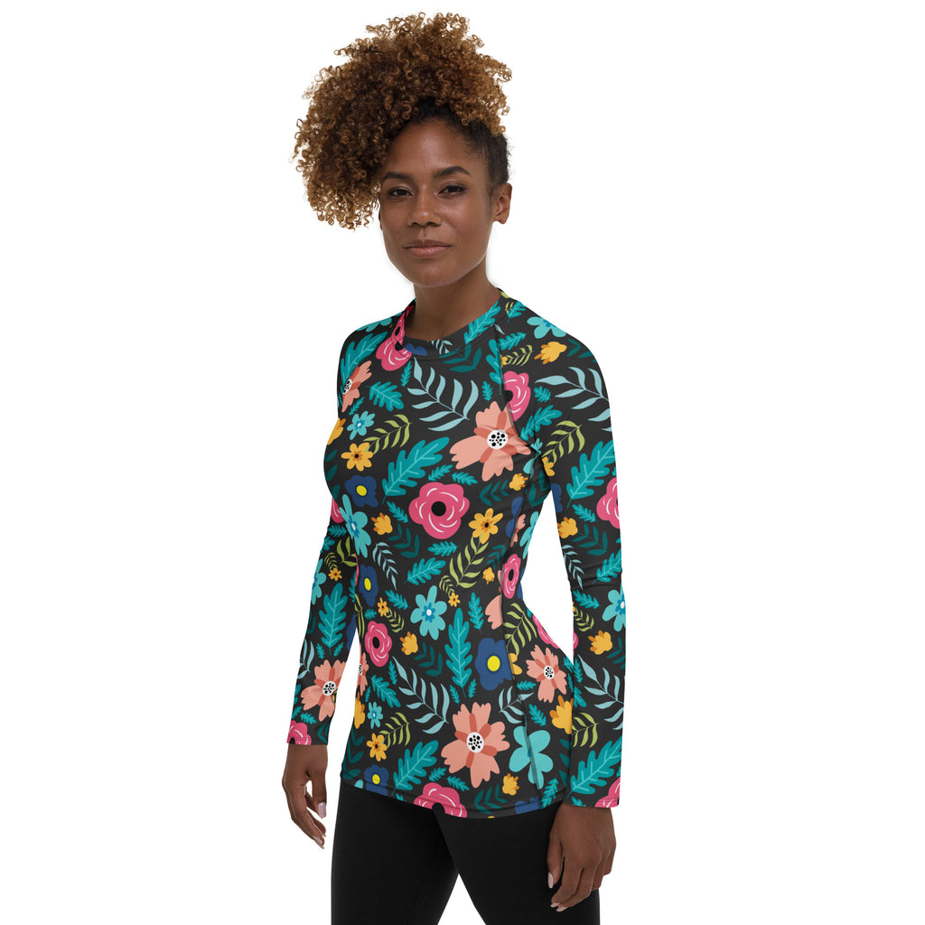 Women's Dark Green Floral Long Sleeve Rash Guard Swim Shirt – Buttery Soft, Sun Safe UPF 50+ Protection, Quick Dry & 4-Way Stretch Comfort