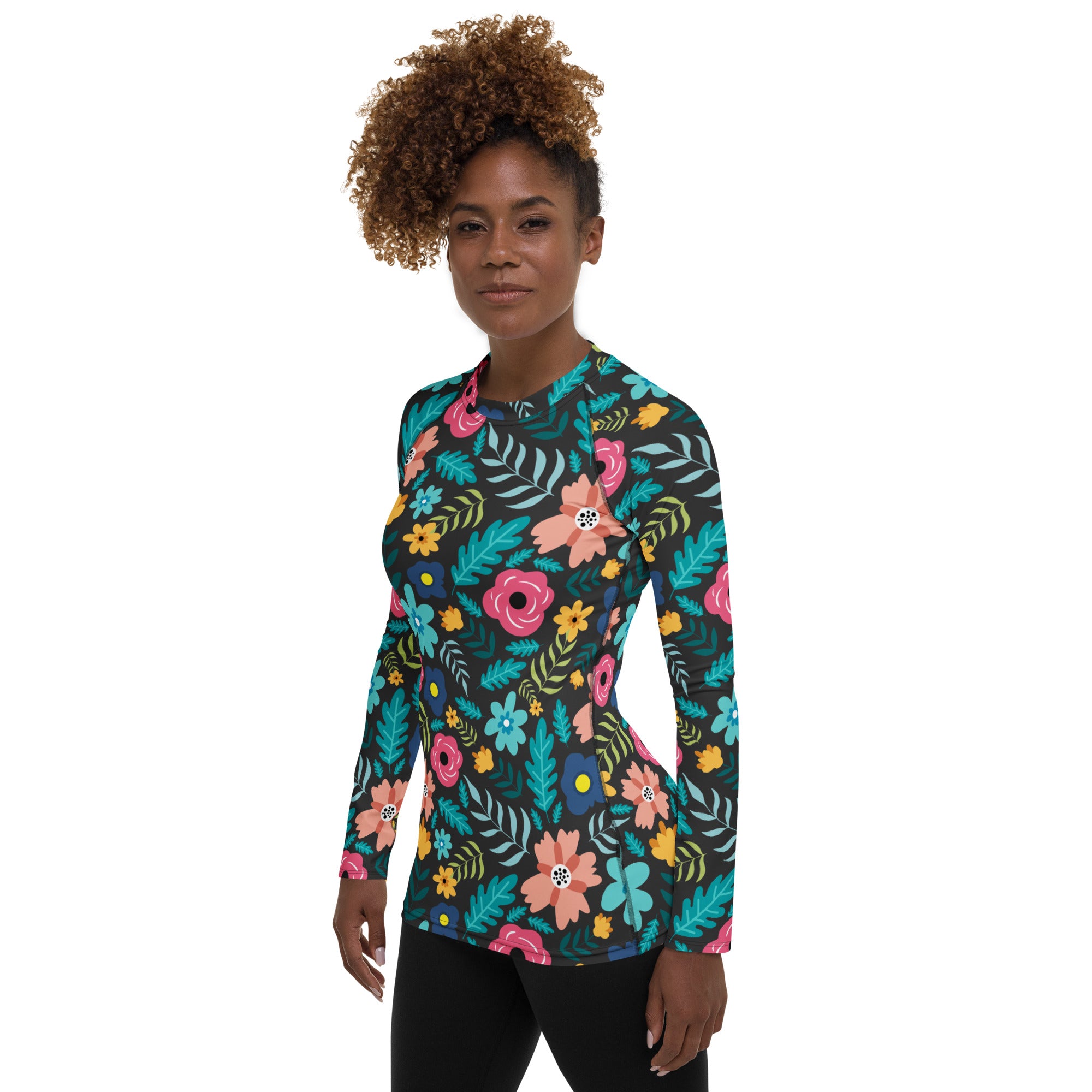 Women's Dark Green Floral Long Sleeve Rash Guard Swim Shirt – Buttery Soft, Sun Safe UPF 50+ Protection, Quick Dry & 4-Way Stretch Comfort
