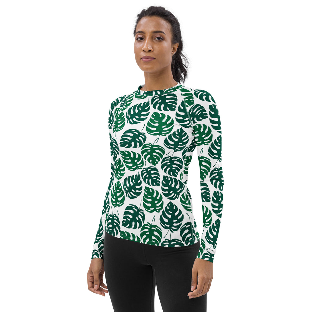 Women's Monstera Leaf Long Sleeve Rash Guard Swim Shirt – Buttery Soft, Sun Safe UPF 50+ Protection, Quick Dry & 4-Way Stretch Comfort