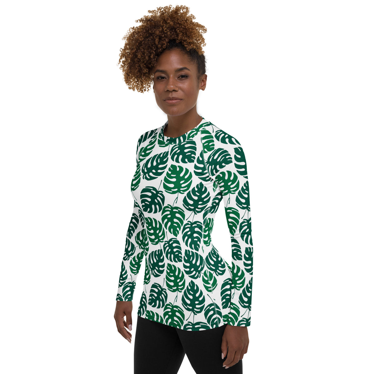 Women's Monstera Leaf Long Sleeve Rash Guard Swim Shirt – Buttery Soft, Sun Safe UPF 50+ Protection, Quick Dry & 4-Way Stretch Comfort