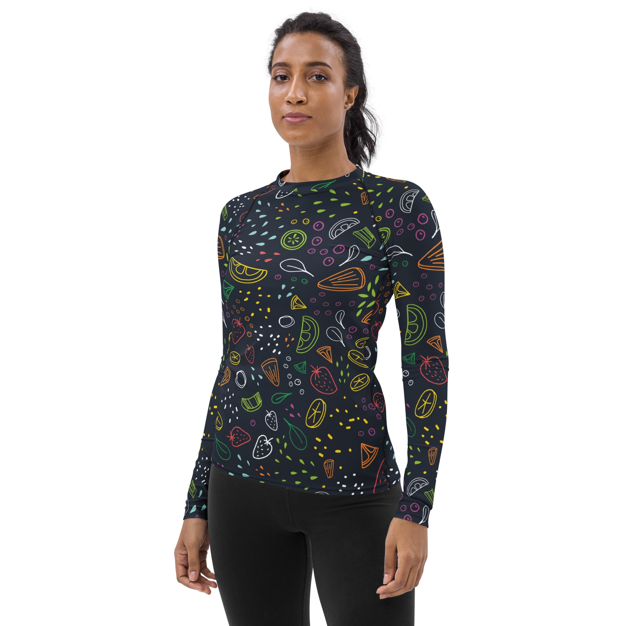 Women's Colorful Fruit Long Sleeve Rash Guard Swim Shirt – Buttery Soft, Sun Safe UPF 50+ Protection, Quick Dry & 4-Way Stretch Comfort