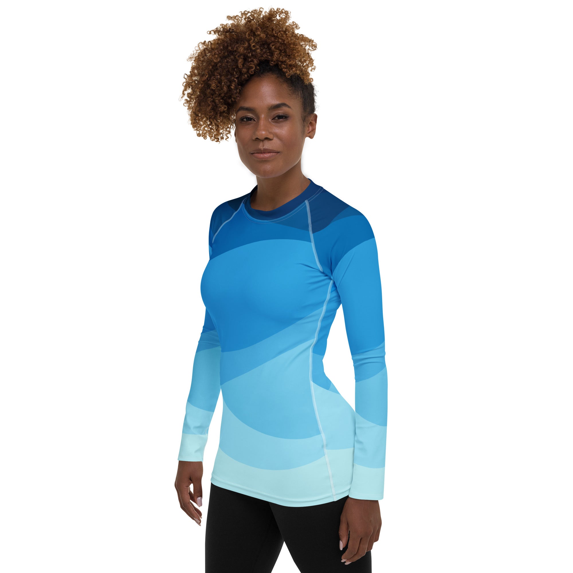 Women's Blue Ocean Waves Long Sleeve Rash Guard Swim Shirt – Buttery Soft, Sun Safe UPF 50+ Protection, Quick Dry & 4-Way Stretch Comfort