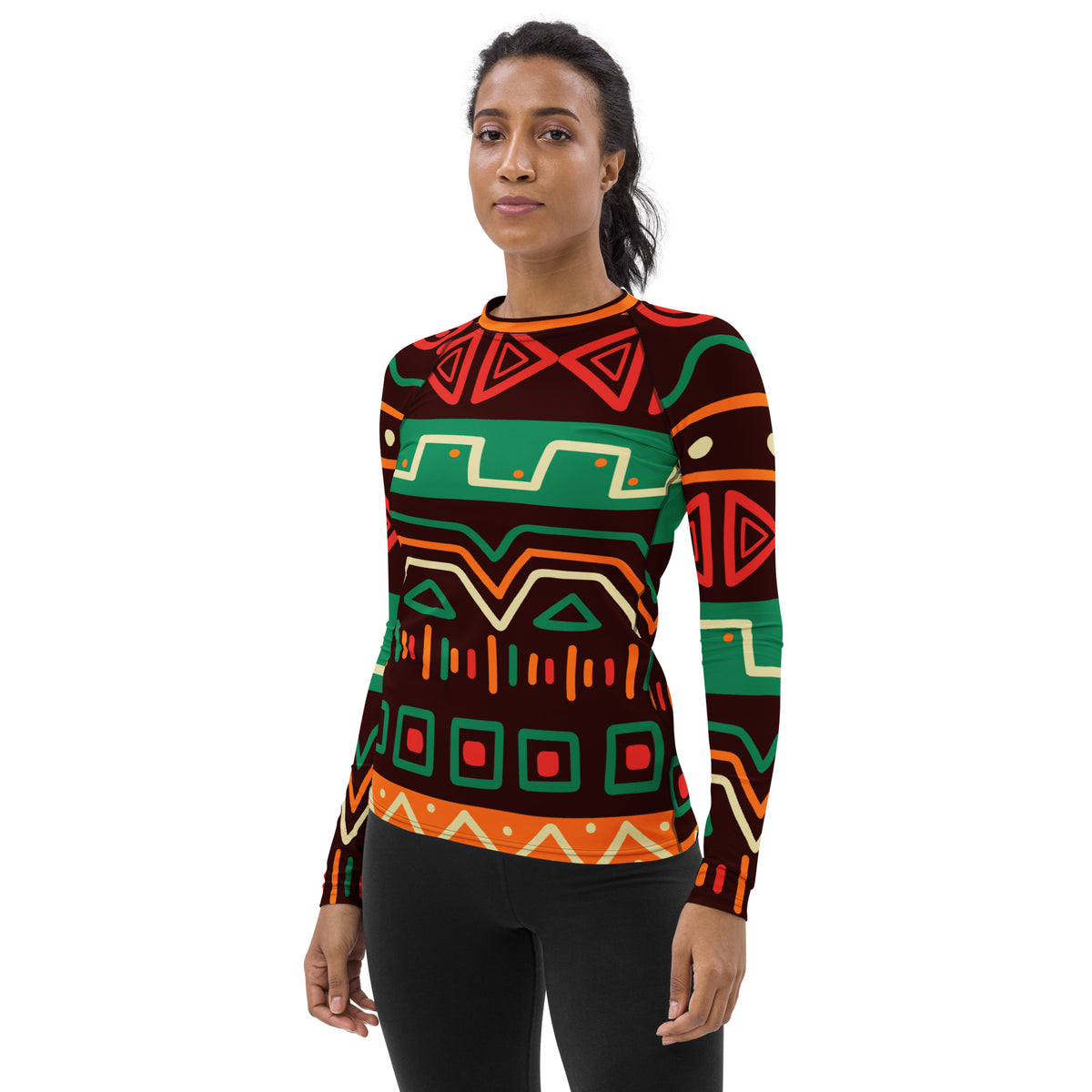 Women's Tribal Geometric Long Sleeve Rash Guard Swim Shirt – Buttery Soft, Sun Safe UPF 50+ Protection, Quick Dry & 4-Way Stretch Comfort