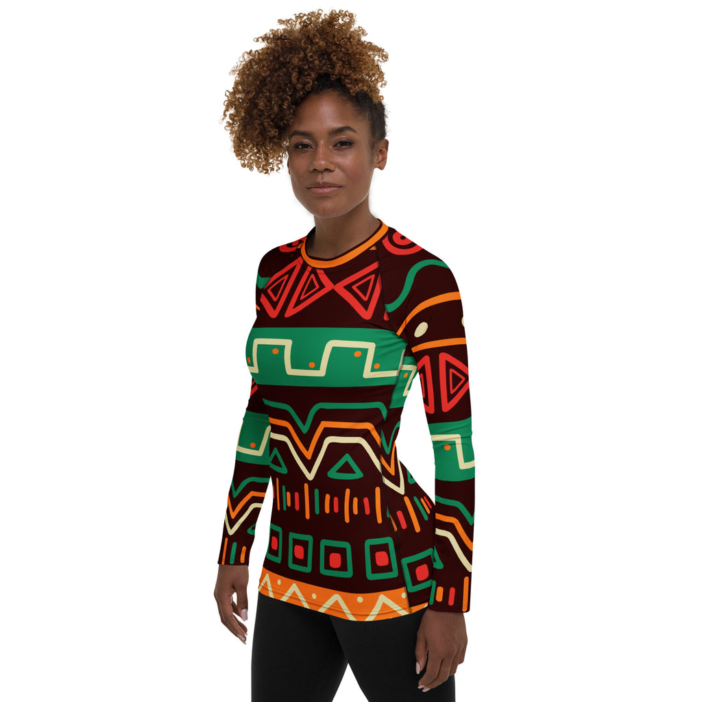 Women's Tribal Geometric Long Sleeve Rash Guard Swim Shirt – Buttery Soft, Sun Safe UPF 50+ Protection, Quick Dry & 4-Way Stretch Comfort