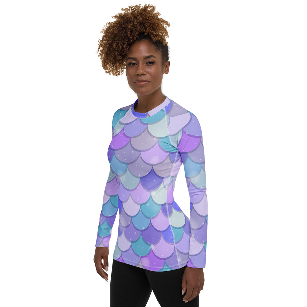 Women's Pastel Mermaid Scales Long Sleeve Rash Guard Swim Shirt – Buttery Soft, Sun Safe UPF 50+ Protection, Quick Dry & 4-Way Stretch Comfort