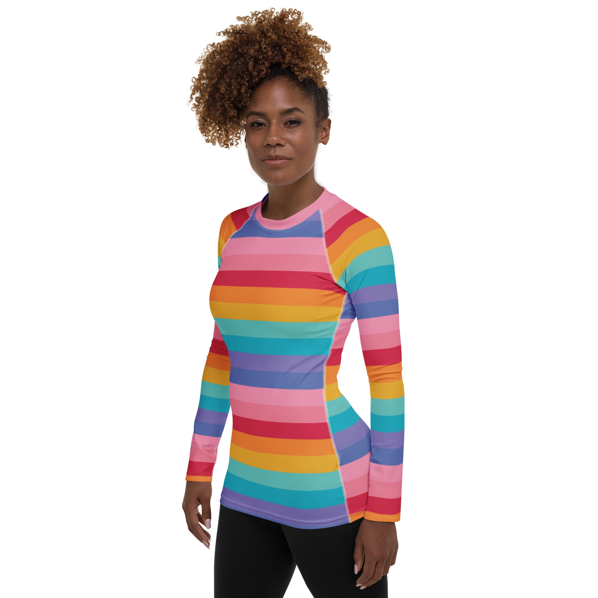 Women's Bright Striped Rainbow Long Sleeve Rash Guard Swim Shirt – Buttery Soft, Sun Safe UPF 50+ Protection, Quick Dry & 4-Way Stretch Comfort