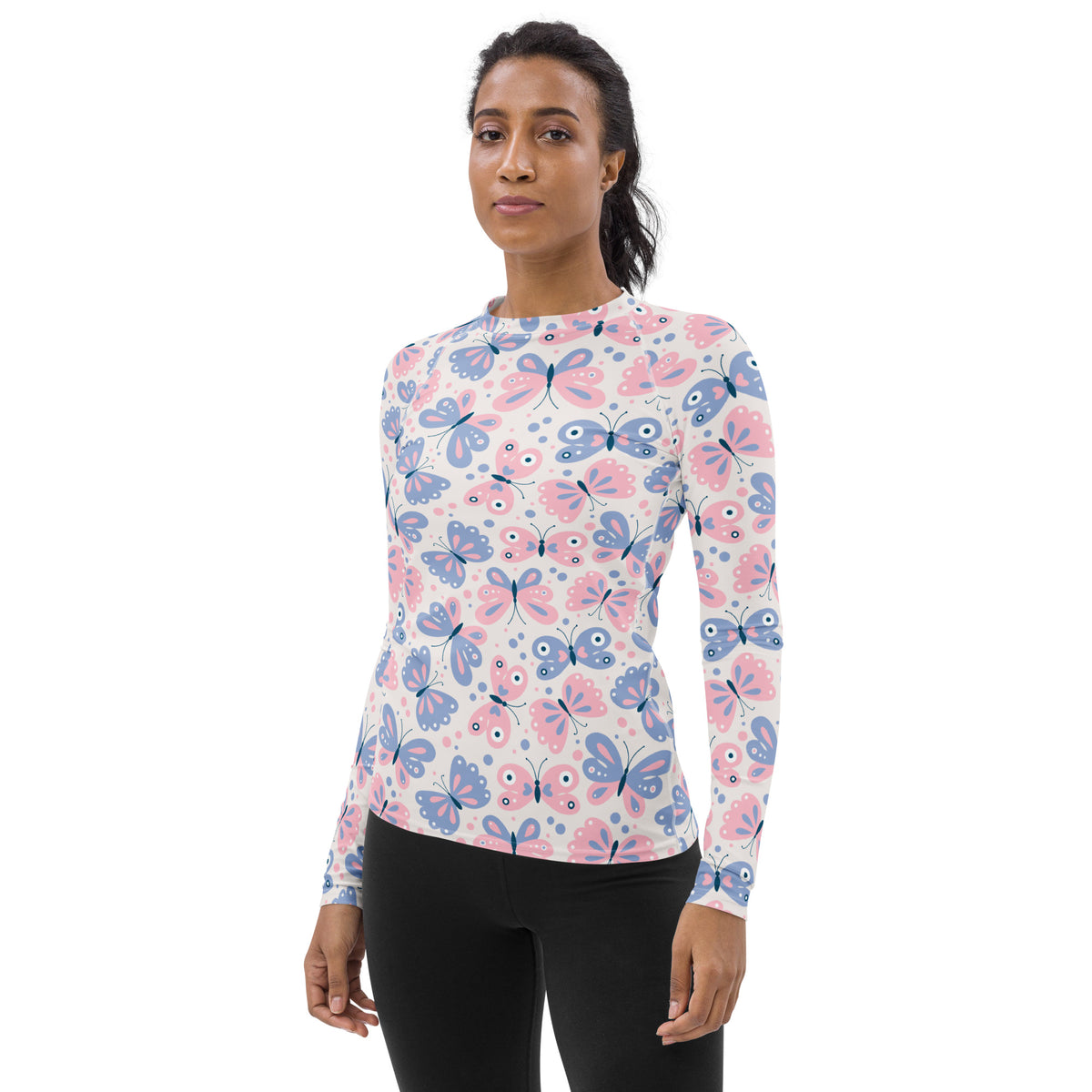 Women's Pink & Purple Butterfly Long Sleeve Rash Guard Swim Shirt – Buttery Soft, Sun Safe UPF 50+ Protection, Quick Dry & 4-Way Stretch Comfort