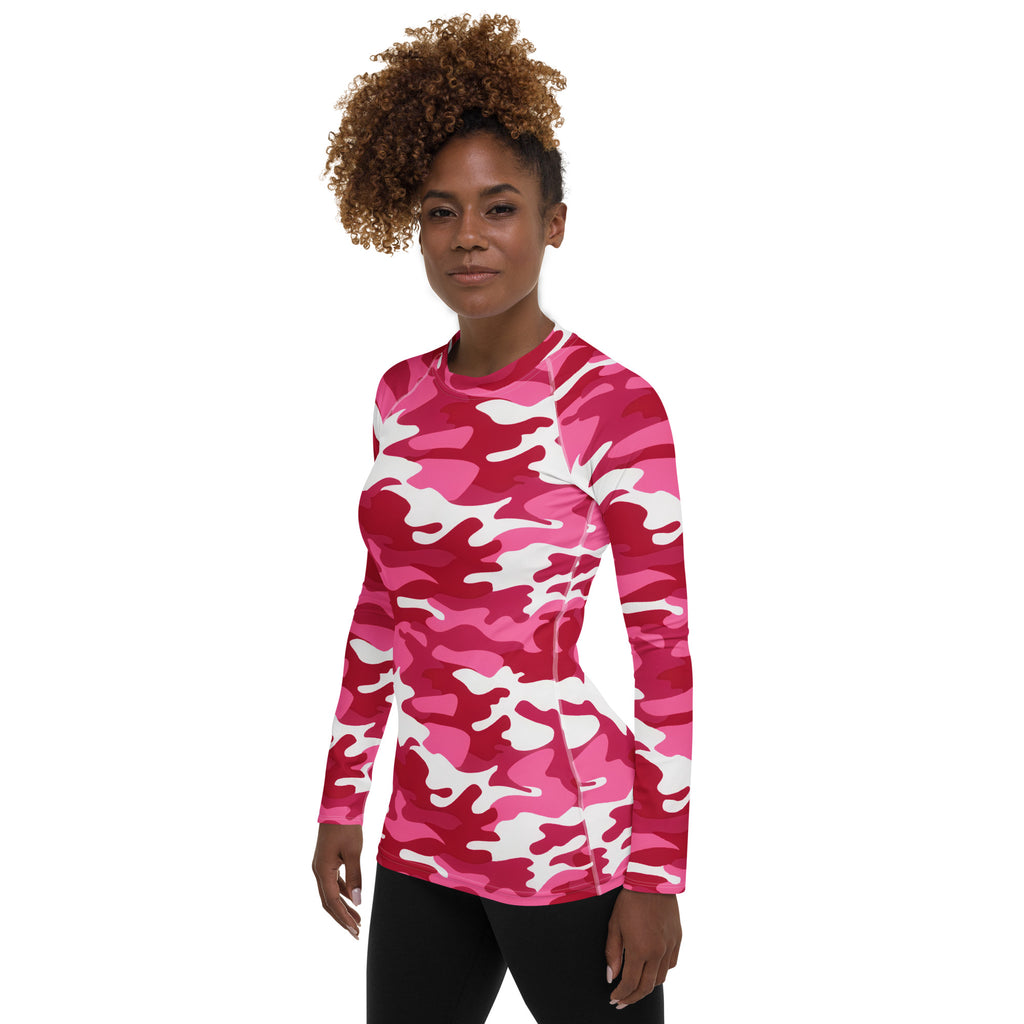 Women's Bright Pink Camouflage Long Sleeve Rash Guard Swim Shirt – Buttery Soft, Sun Safe UPF 50+ Protection, Quick Dry & 4-Way Stretch Comfort