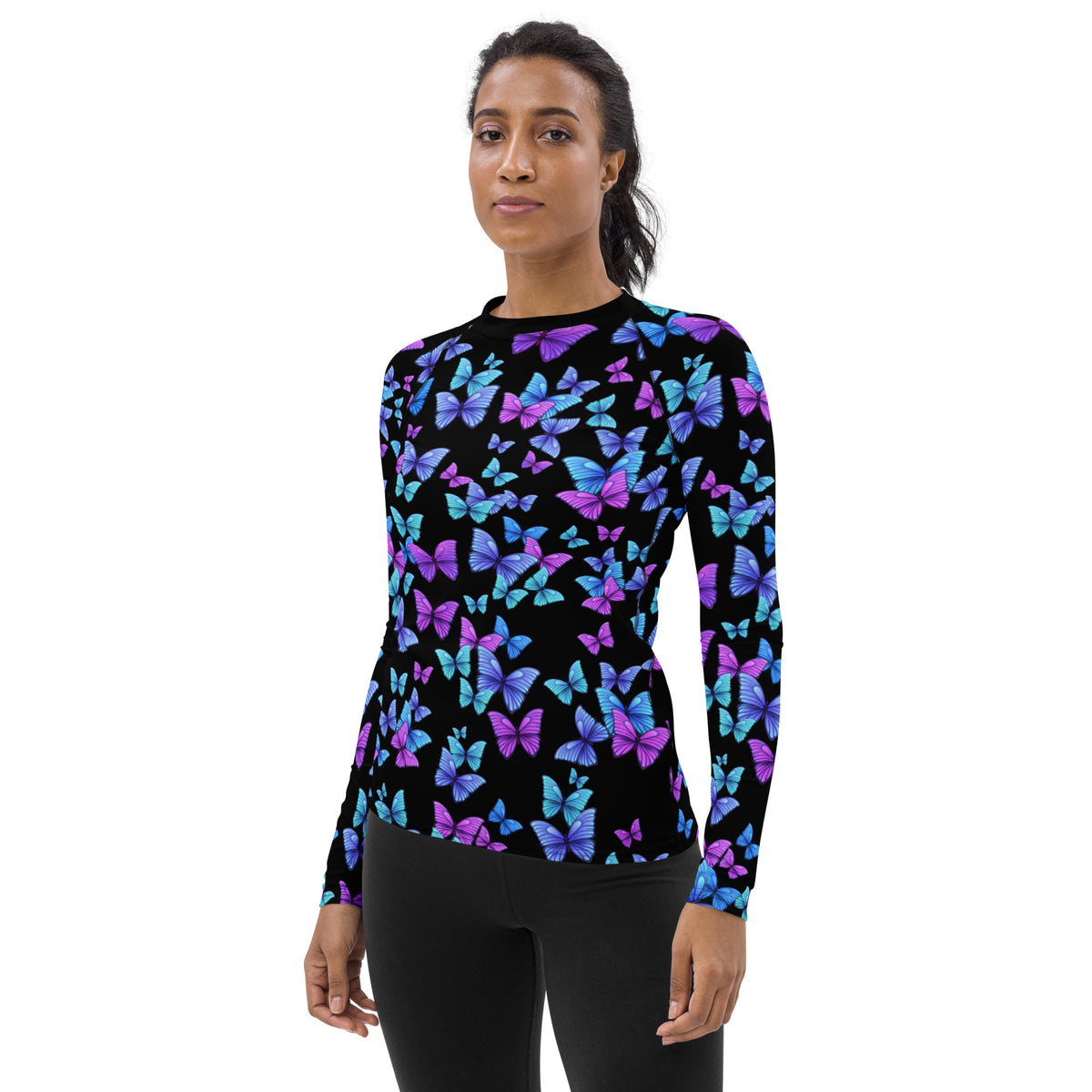 Women's Vibrant Butterfly Long Sleeve Rash Guard Swim Shirt – Buttery Soft, Sun Safe UPF 50+ Protection, Quick Dry & 4-Way Stretch Comfort