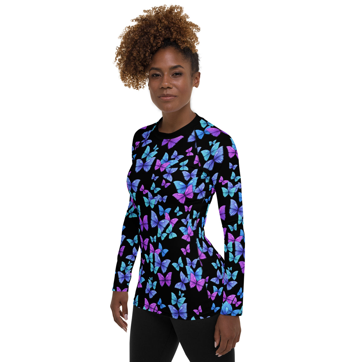Women's Vibrant Butterfly Long Sleeve Rash Guard Swim Shirt – Buttery Soft, Sun Safe UPF 50+ Protection, Quick Dry & 4-Way Stretch Comfort