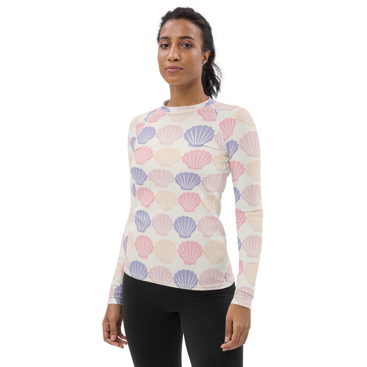 Women's Pastel Seashell Long Sleeve Rash Guard Swim Shirt – Buttery Soft, Sun Safe UPF 50+ Protection, Quick Dry & 4-Way Stretch Comfort