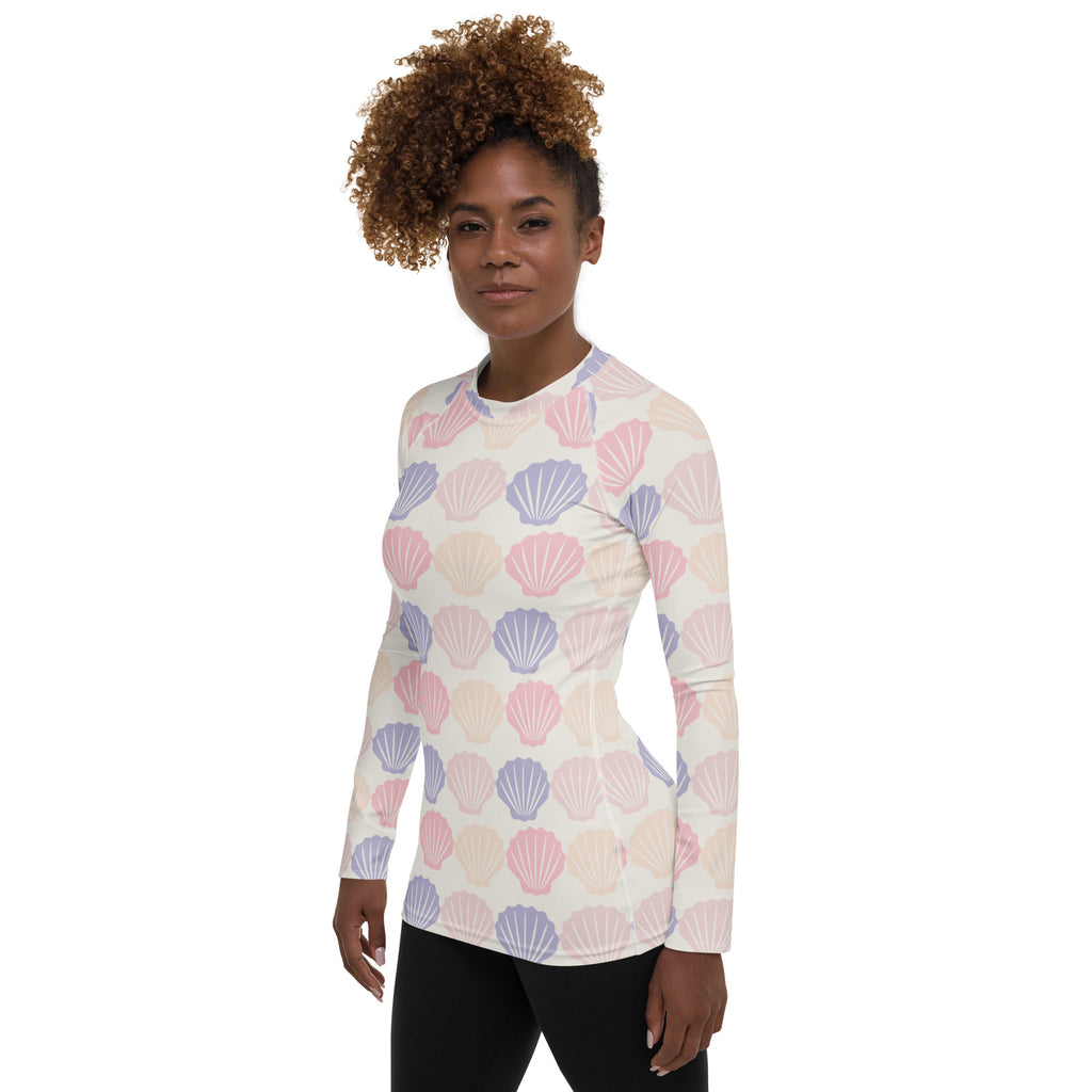Women's Pastel Seashell Long Sleeve Rash Guard Swim Shirt – Buttery Soft, Sun Safe UPF 50+ Protection, Quick Dry & 4-Way Stretch Comfort