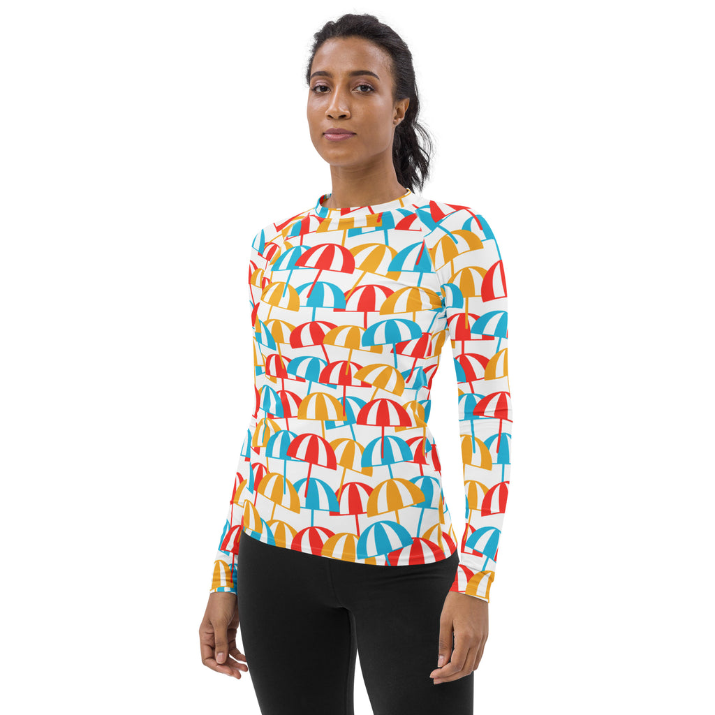 Women's Colorful Beach Umbrella Long Sleeve Rash Guard Swim Shirt – Buttery Soft, Sun Safe UPF 50+ Protection, Quick Dry & 4-Way Stretch Comfort
