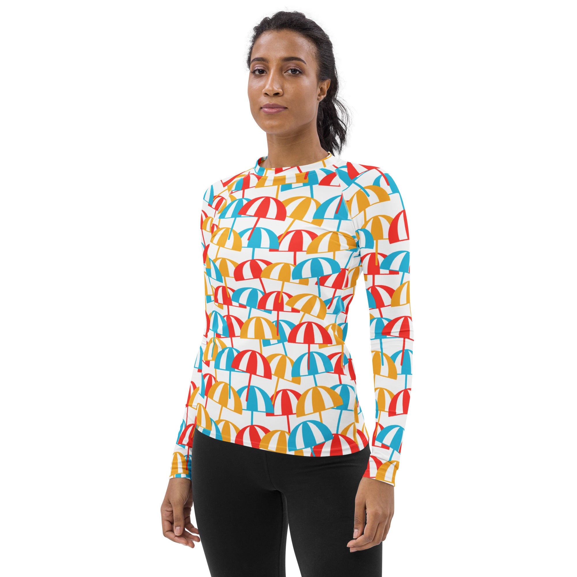 Women's Colorful Beach Umbrella Long Sleeve Rash Guard Swim Shirt – Buttery Soft, Sun Safe UPF 50+ Protection, Quick Dry & 4-Way Stretch Comfort