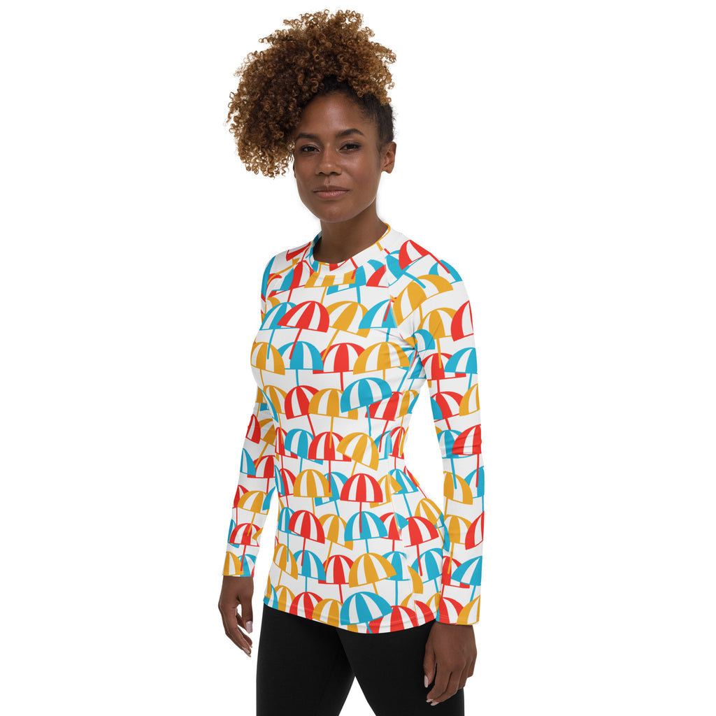 Women's Colorful Beach Umbrella Long Sleeve Rash Guard Swim Shirt – Buttery Soft, Sun Safe UPF 50+ Protection, Quick Dry & 4-Way Stretch Comfort