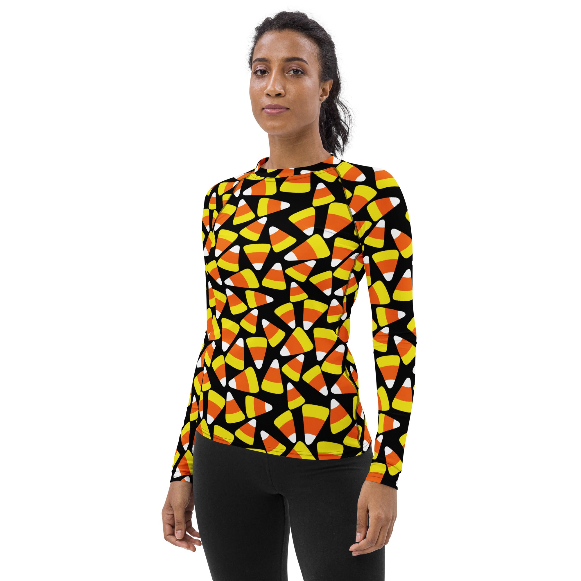 Women's Candy Corn Long Sleeve Rash Guard Swim Shirt – Buttery Soft, Sun Safe UPF 50+ Protection, Quick Dry & 4-Way Stretch Comfort