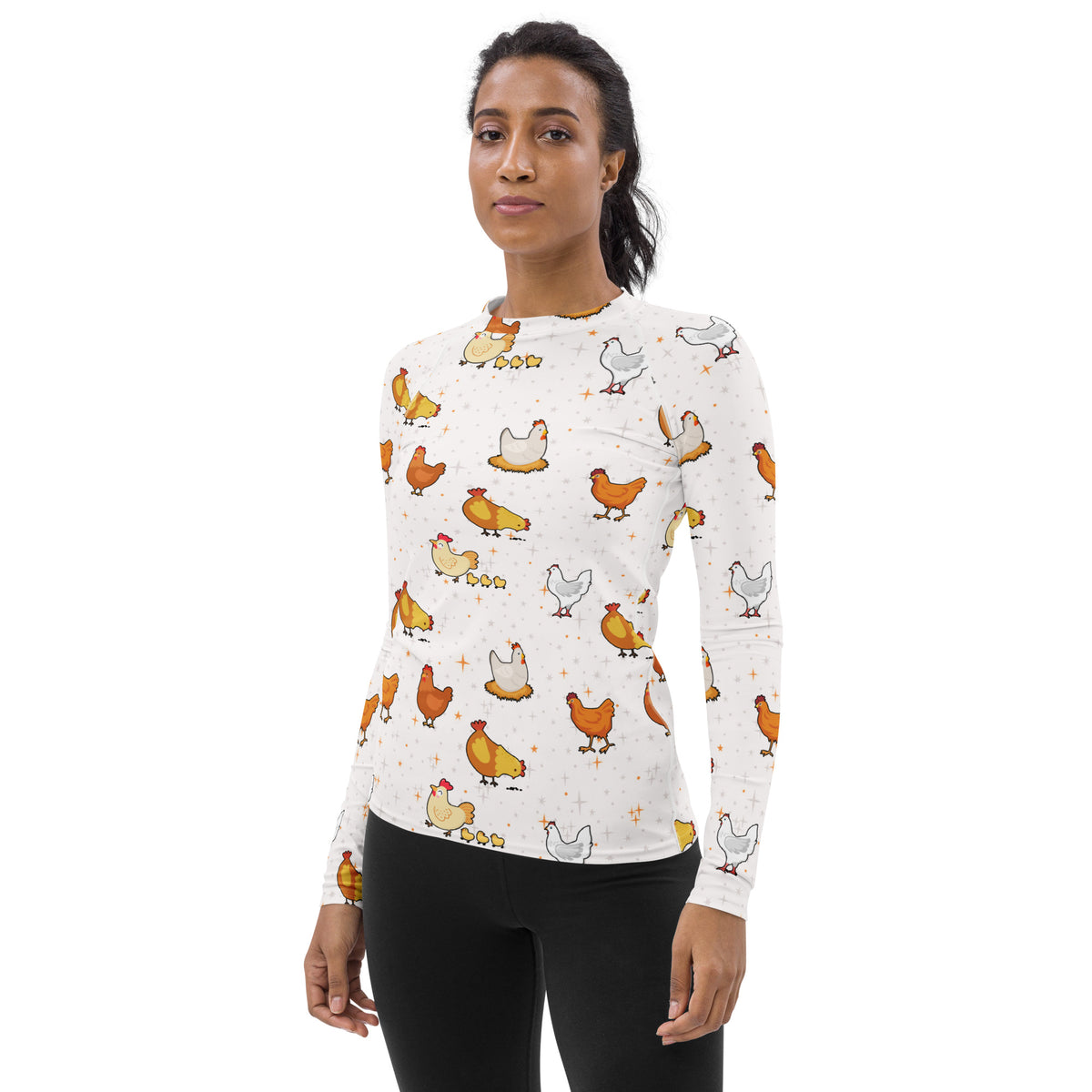 Women's Chicken Long Sleeve Rash Guard Swim Shirt – Buttery Soft, Sun Safe UPF 50+ Protection, Quick Dry & 4-Way Stretch Comfort