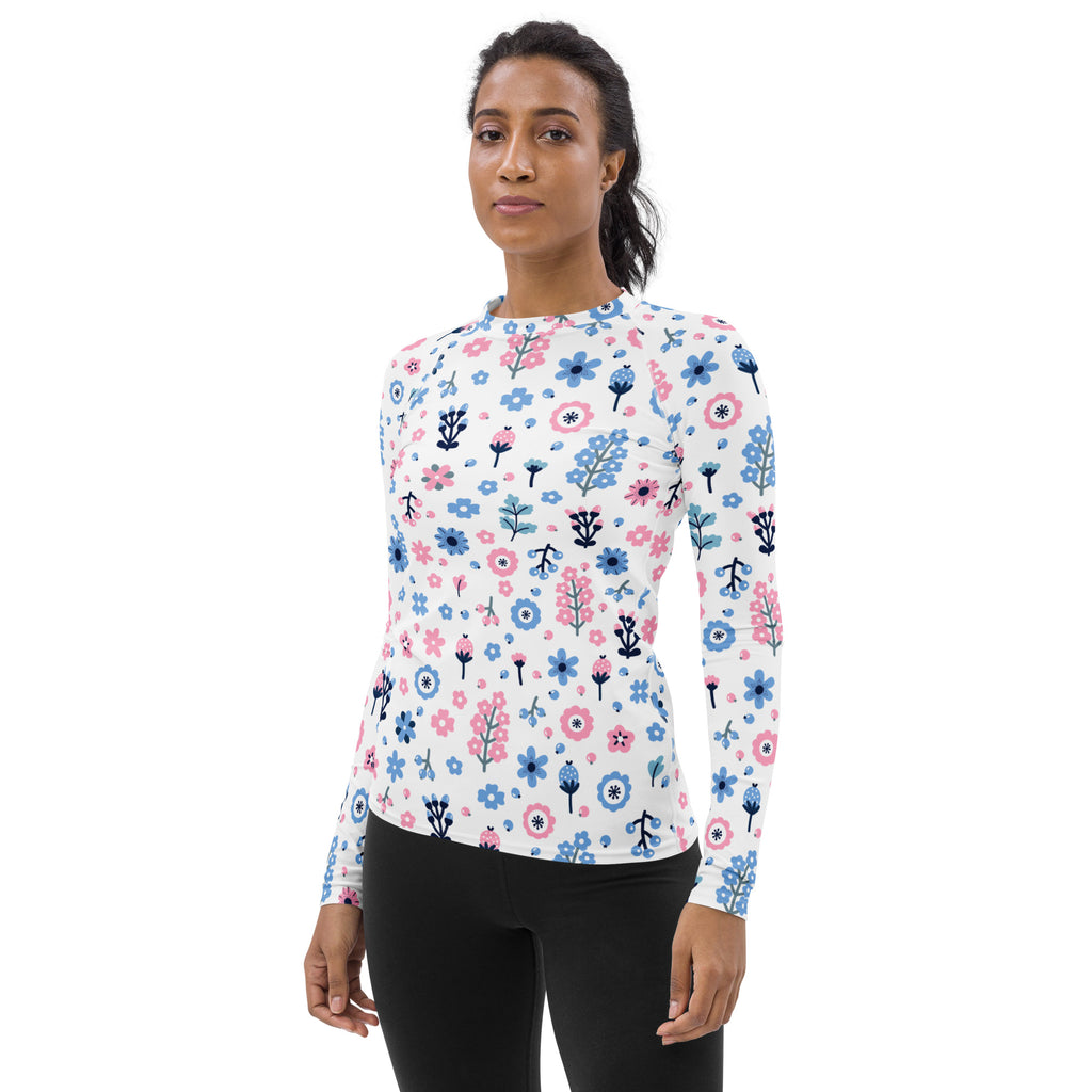 Women's Pink & Blue Floral Long Sleeve Rash Guard Swim Shirt – Buttery Soft, Sun Safe UPF 50+ Protection, Quick Dry & 4-Way Stretch Comfort