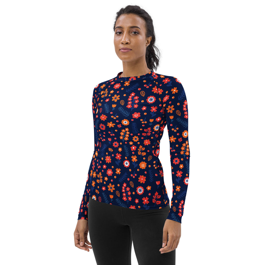 Women's Navy Floral Long Sleeve Rash Guard Swim Shirt – Buttery Soft, Sun Safe UPF 50+ Protection, Quick Dry & 4-Way Stretch Comfort