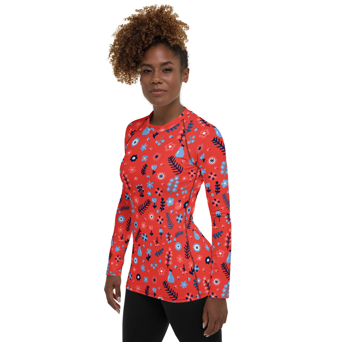 Women's Coral Red Floral Long Sleeve Rash Guard Swim Shirt – Buttery Soft, Sun Safe UPF 50+ Protection, Quick Dry & 4-Way Stretch Comfort