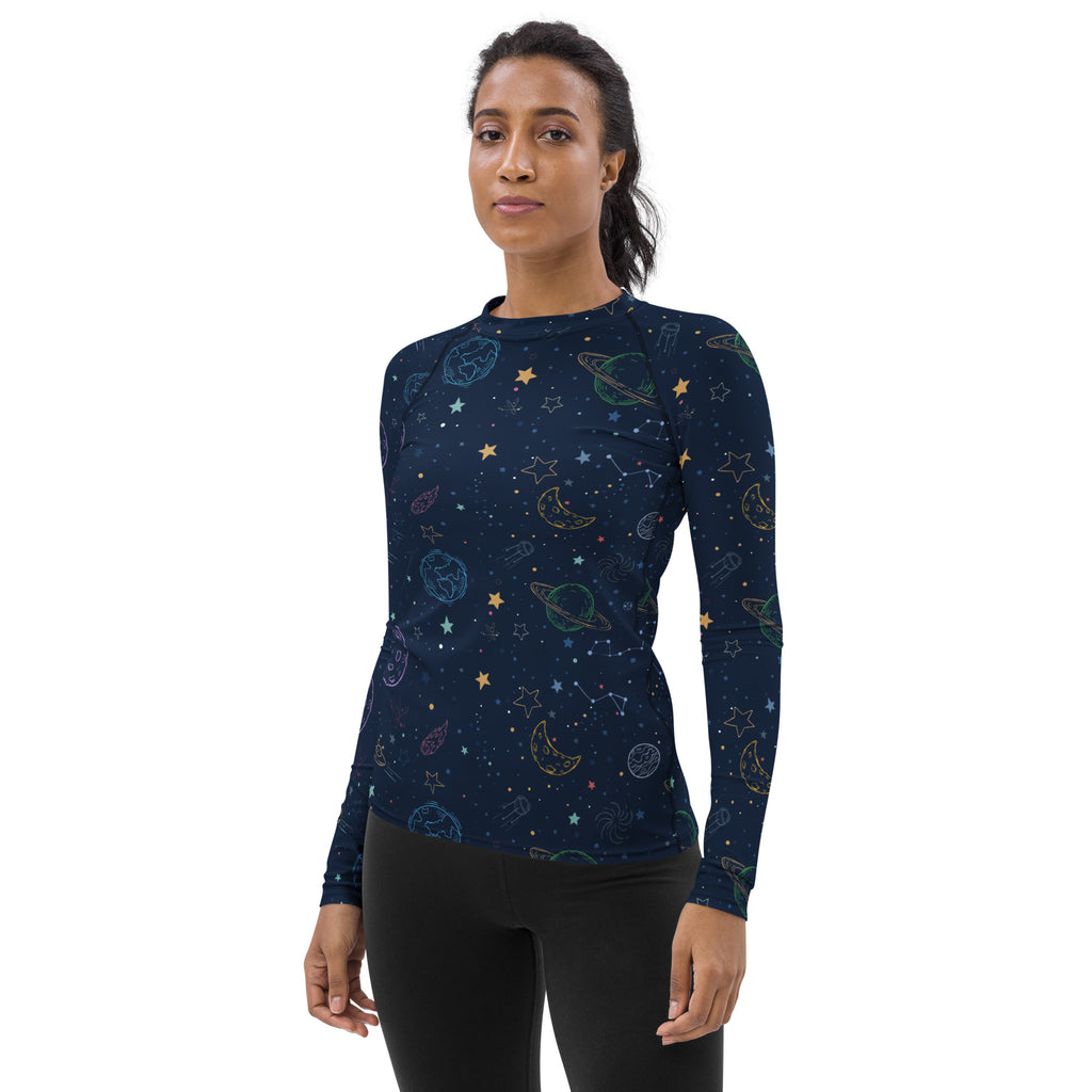 Women's Colorful Galaxy Space Long Sleeve Rash Guard Swim Shirt – Buttery Soft, Sun Safe UPF 50+ Protection, Quick Dry & 4-Way Stretch Comfort