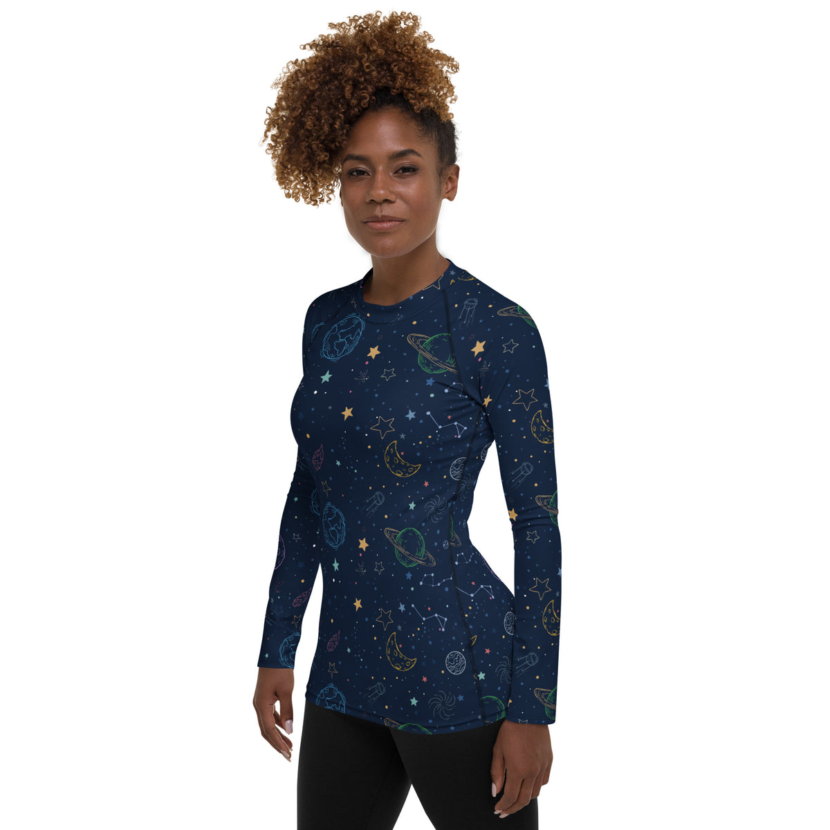 Women's Colorful Galaxy Space Long Sleeve Rash Guard Swim Shirt – Buttery Soft, Sun Safe UPF 50+ Protection, Quick Dry & 4-Way Stretch Comfort