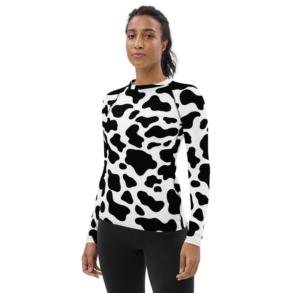 Women's Cow Print Long Sleeve Rash Guard Swim Shirt – Buttery Soft, Sun Safe UPF 50+ Protection, Quick Dry & 4-Way Stretch Comfort